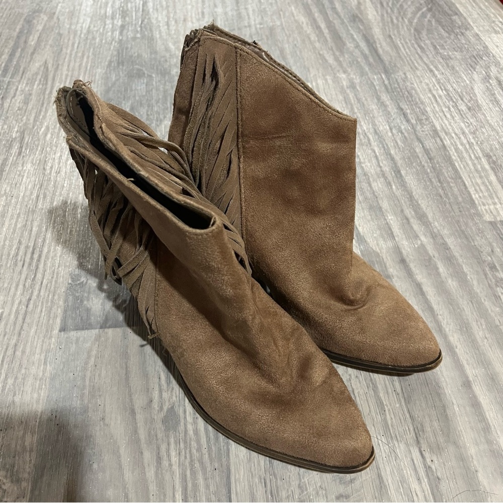 Mossimo Supply Co Brown/Grey Ankle Boots w/ Fringes; 7.5 women’s